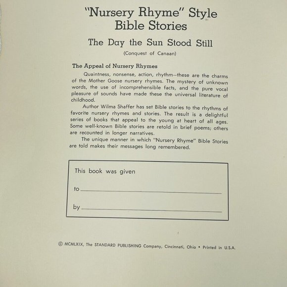 Day The Sun Stood Still Nursery Rhyme Bible Stories Wilma L Shaffer Vintage Book - Picture 3 of 10